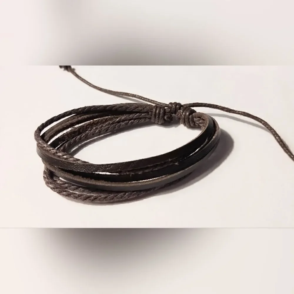 Men's bracelet leather‎ layered brown new d67